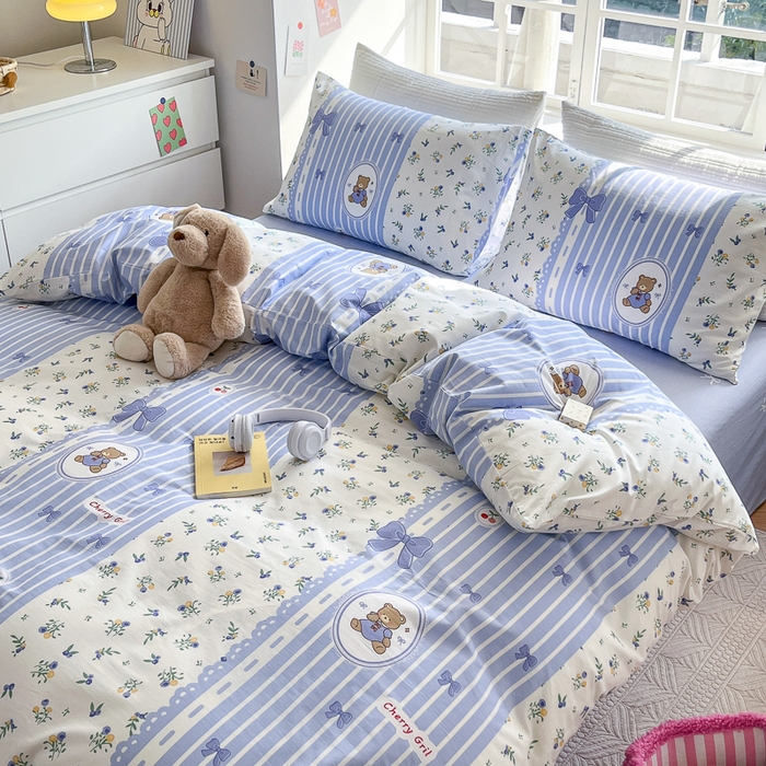 91家纺网 家纺一手货源 找家纺 怡家居 2024新品春款全棉印花四件套第一批花色-卡通类 花园小熊