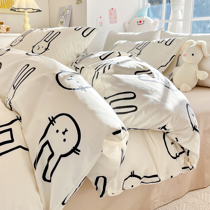 91家纺网 家纺一手货源 找家纺 怡家居 2024新品春款全棉印花四件套第一批花色-卡通类 蛋白兔兔