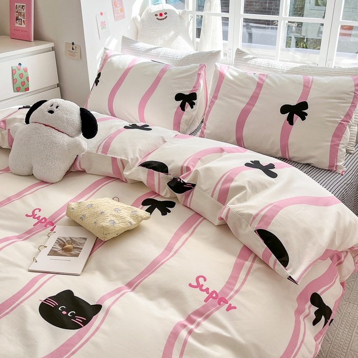 91家纺网 家纺一手货源 找家纺 怡家居 2024新品春款全棉印花四件套第一批花色-卡通类 喵酱