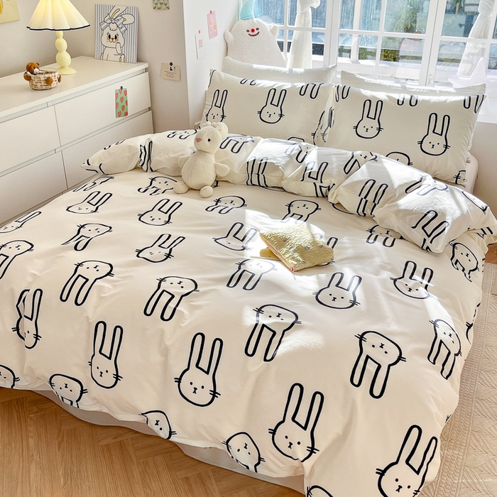 91家纺网 家纺一手货源 找家纺 怡家居 2024新品春款全棉印花四件套第一批花色-卡通类 蛋白兔兔