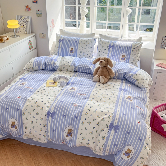 91家纺网 家纺一手货源 找家纺 怡家居 2024新品春款全棉印花四件套第一批花色-卡通类 花园小熊