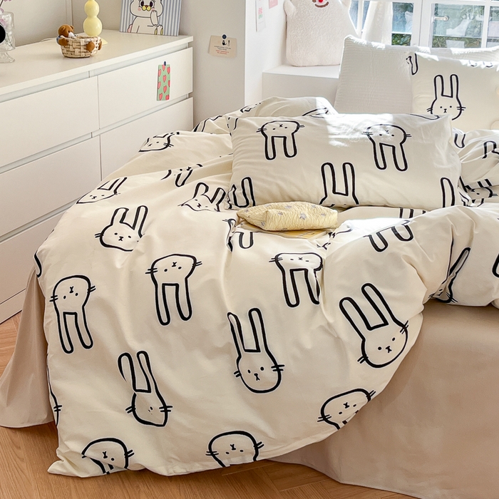 91家纺网 家纺一手货源 找家纺 怡家居 2024新品春款全棉印花四件套第一批花色-卡通类 蛋白兔兔