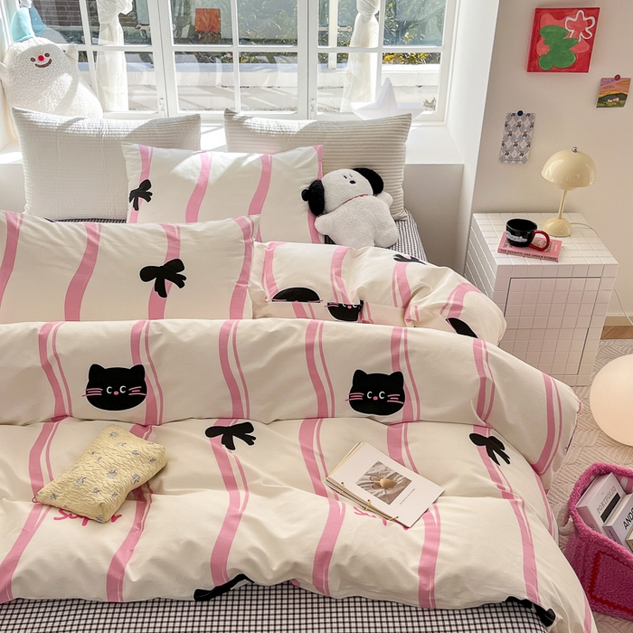 91家纺网 家纺一手货源 找家纺 怡家居 2024新品春款全棉印花四件套第一批花色-卡通类 喵酱