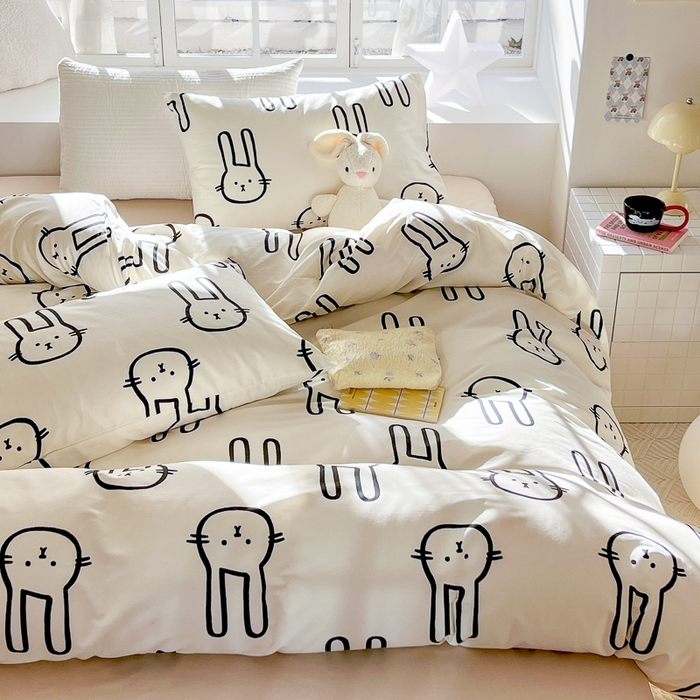 91家纺网 家纺一手货源 找家纺 怡家居 2024新品春款全棉印花四件套第一批花色-卡通类 蛋白兔兔