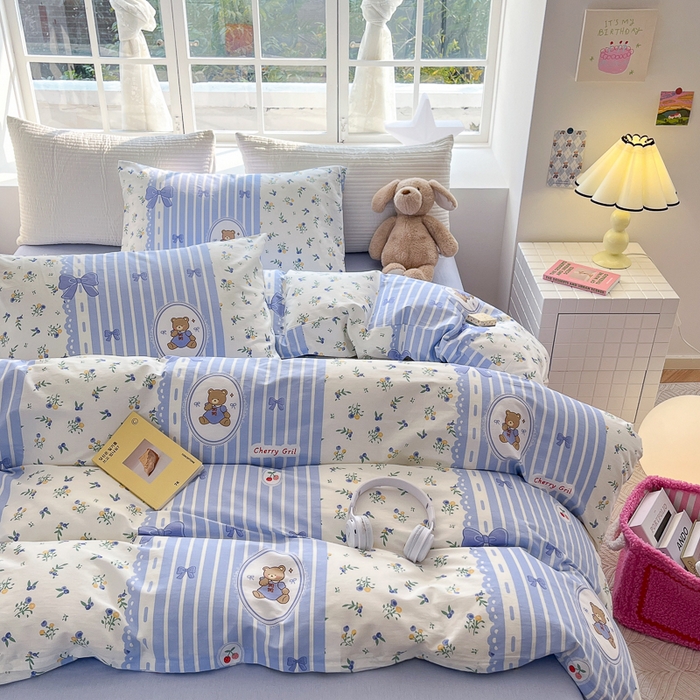 91家纺网 家纺一手货源 找家纺 怡家居 2024新品春款全棉印花四件套第一批花色-卡通类 花园小熊