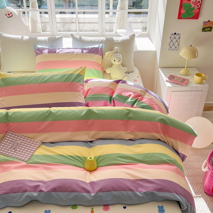 91家纺网 家纺一手货源 找家纺 怡家居 2024新品春款全棉印花四件套第一批花色-卡通类 彩虹兔兔