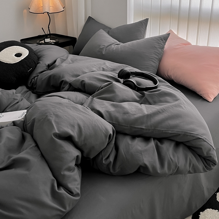 91家纺网 家纺一手货源 找家纺 优承佳生活馆 2024新款水洗m纯色四件套 布鲁灰