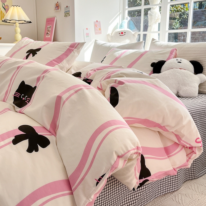 91家纺网 家纺一手货源 找家纺 怡家居 2024新品春款全棉印花四件套第一批花色-卡通类 喵酱