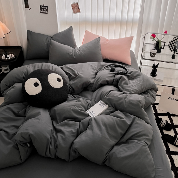 91家纺网 家纺一手货源 找家纺 优承佳生活馆 2024新款水洗m纯色四件套 布鲁灰