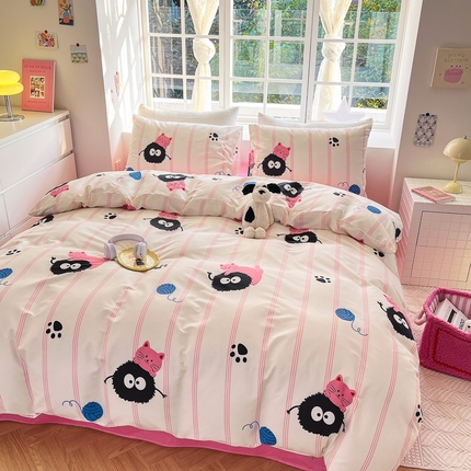 91家纺网 家纺一手货源 找家纺 怡家居 2024新品春款全棉印花四件套第一批花色-卡通类 快乐丫丫