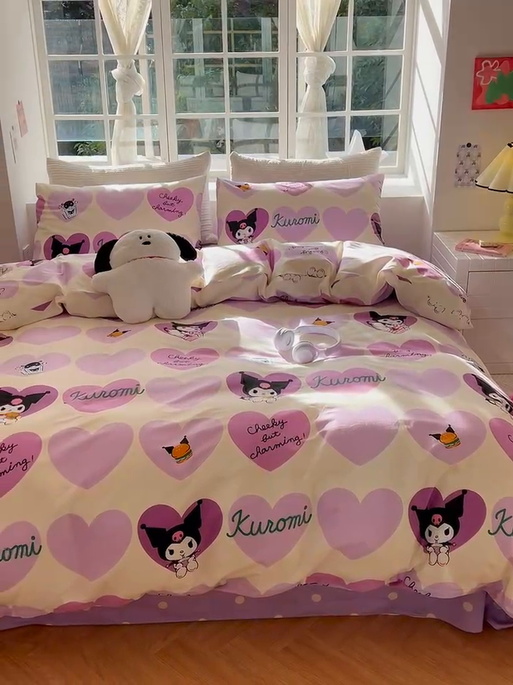 91家纺网 家纺一手货源 找家纺 怡家居 2024新品春款全棉印花四件套第一批花色-卡通类 爱心库洛米