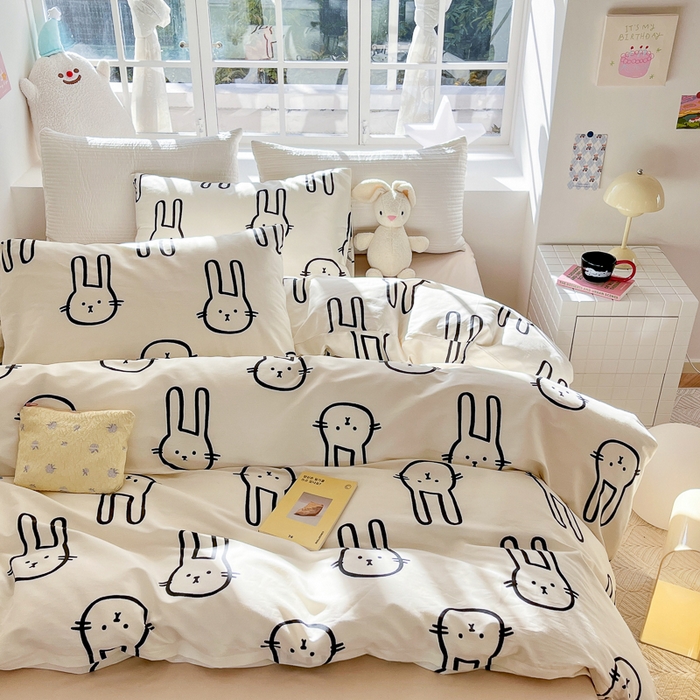 91家纺网 家纺一手货源 找家纺 怡家居 2024新品春款全棉印花四件套第一批花色-卡通类 蛋白兔兔