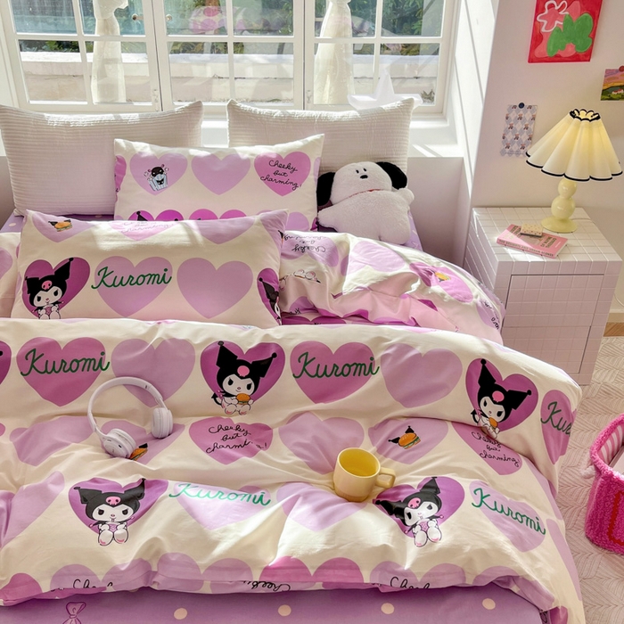 91家纺网 家纺一手货源 找家纺 怡家居 2024新品春款全棉印花四件套第一批花色-卡通类 爱心库洛米