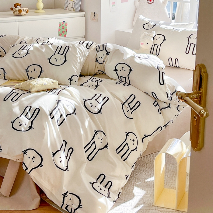 91家纺网 家纺一手货源 找家纺 怡家居 2024新品春款全棉印花四件套第一批花色-卡通类 蛋白兔兔