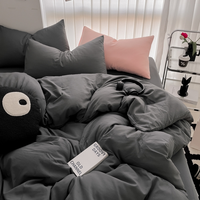 91家纺网 家纺一手货源 找家纺 优承佳生活馆 2024新款水洗m纯色四件套 布鲁灰