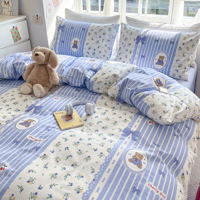 91家纺网 家纺一手货源 找家纺 怡家居 2024新品春款全棉印花四件套第一批花色-卡通类 花园小熊