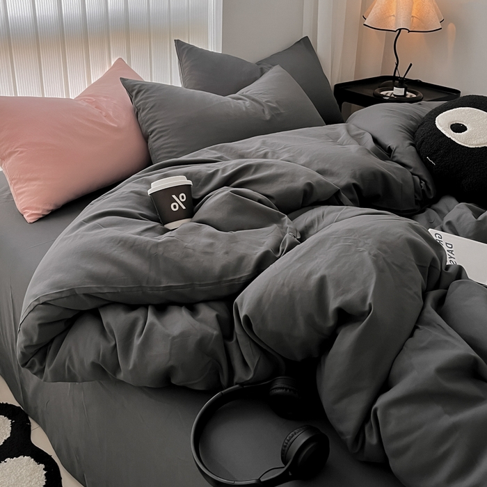 91家纺网 家纺一手货源 找家纺 优承佳生活馆 2024新款水洗m纯色四件套 布鲁灰