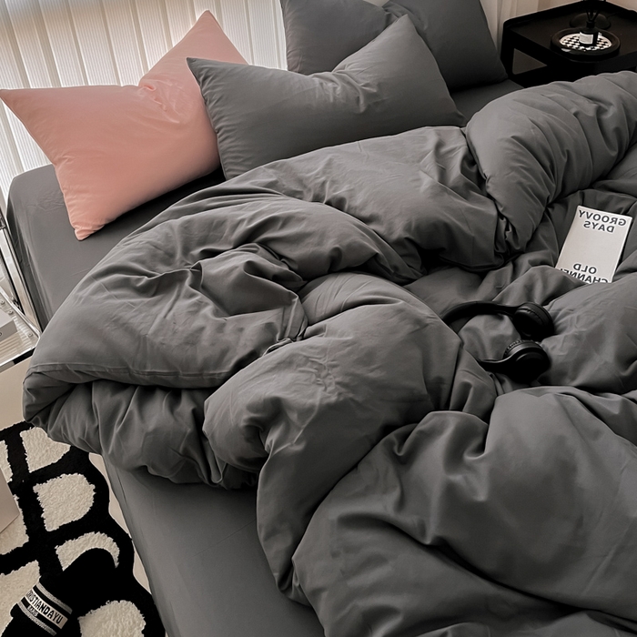 91家纺网 家纺一手货源 找家纺 优承佳生活馆 2024新款水洗m纯色四件套 布鲁灰