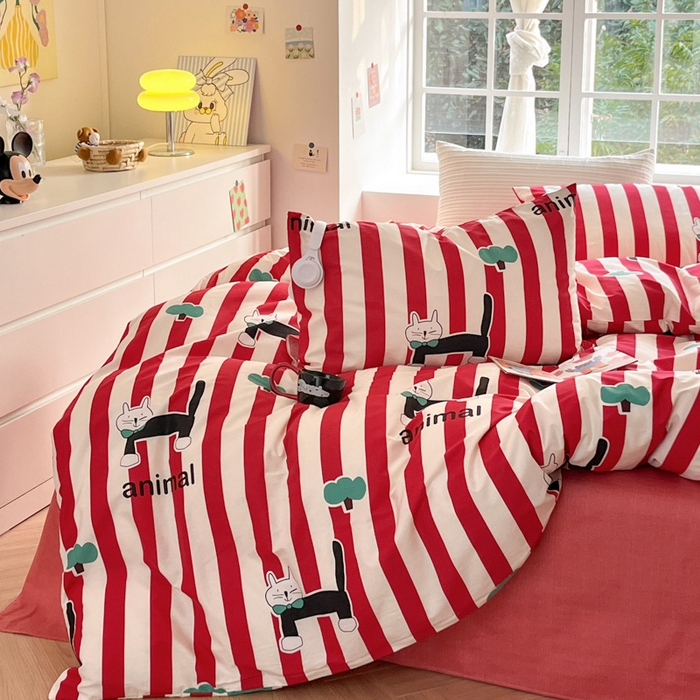 91家纺网 家纺一手货源 找家纺 怡家居 2024新品春款全棉印花四件套第一批花色-卡通类 小黑猫