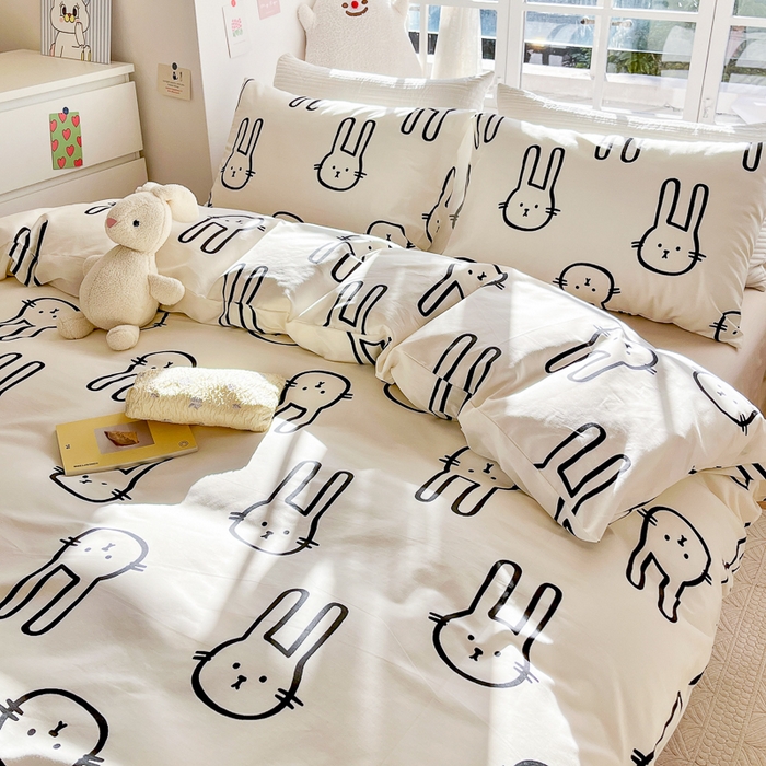 91家纺网 家纺一手货源 找家纺 怡家居 2024新品春款全棉印花四件套第一批花色-卡通类 蛋白兔兔