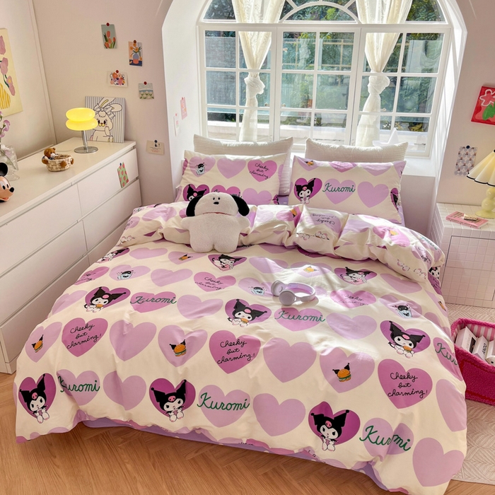 91家纺网 家纺一手货源 找家纺 怡家居 2024新品春款全棉印花四件套第一批花色-卡通类 爱心库洛米