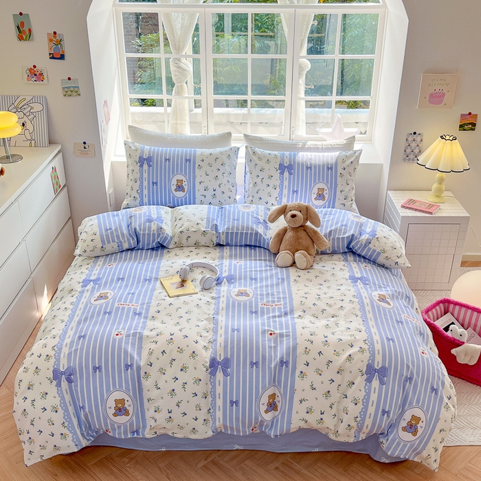 91家纺网 家纺一手货源 找家纺 怡家居 2024新品春款全棉印花四件套第一批花色-卡通类 花园小熊