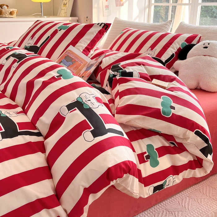 91家纺网 家纺一手货源 找家纺 怡家居 2024新品春款全棉印花四件套第一批花色-卡通类 小黑猫