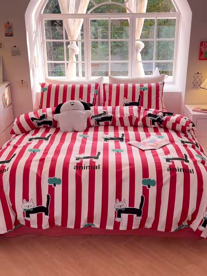 91家纺网 家纺一手货源 找家纺 怡家居 2024新品春款全棉印花四件套第一批花色-卡通类 小黑猫