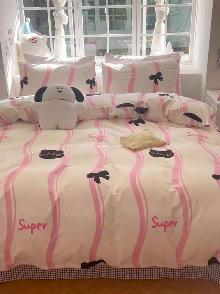 91家纺网 家纺一手货源 找家纺 怡家居 2024新品春款全棉印花四件套第一批花色-卡通类 喵酱
