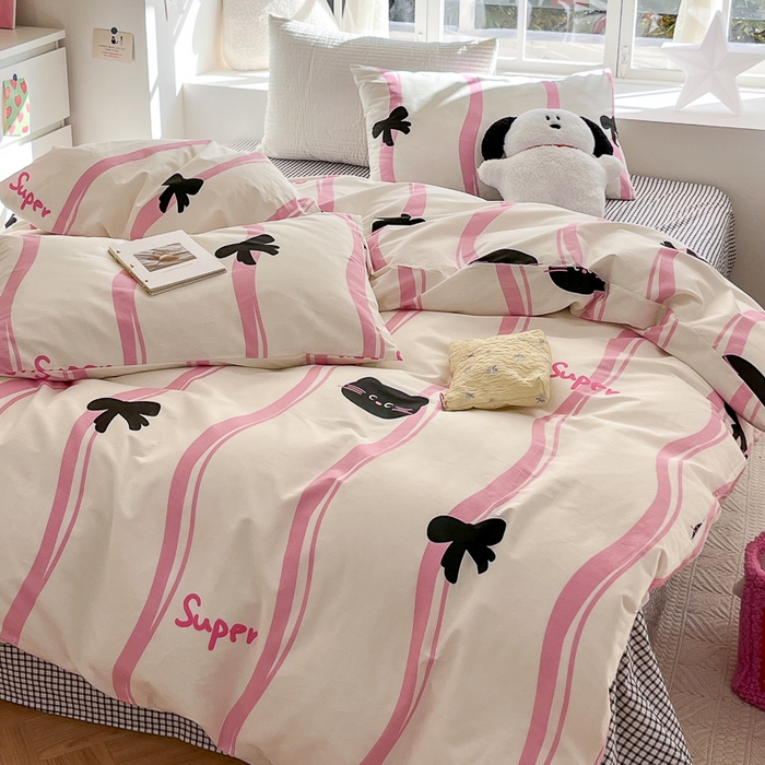 91家纺网 家纺一手货源 找家纺 怡家居 2024新品春款全棉印花四件套第一批花色-卡通类 喵酱