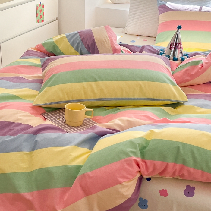 91家纺网 家纺一手货源 找家纺 怡家居 2024新品春款全棉印花四件套第一批花色-卡通类 彩虹兔兔