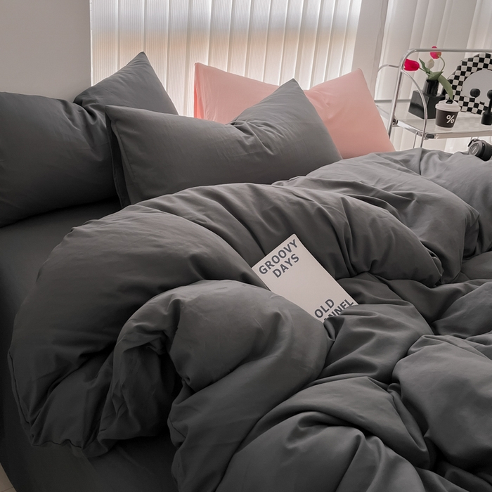 91家纺网 家纺一手货源 找家纺 优承佳生活馆 2024新款水洗m纯色四件套 布鲁灰