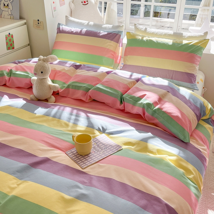 91家纺网 家纺一手货源 找家纺 怡家居 2024新品春款全棉印花四件套第一批花色-卡通类 彩虹兔兔