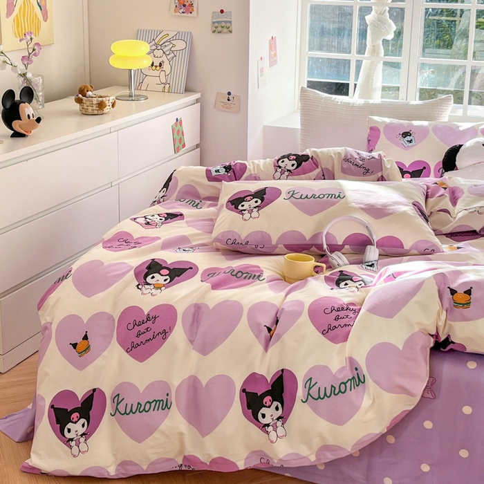 91家纺网 家纺一手货源 找家纺 怡家居 2024新品春款全棉印花四件套第一批花色-卡通类 爱心库洛米