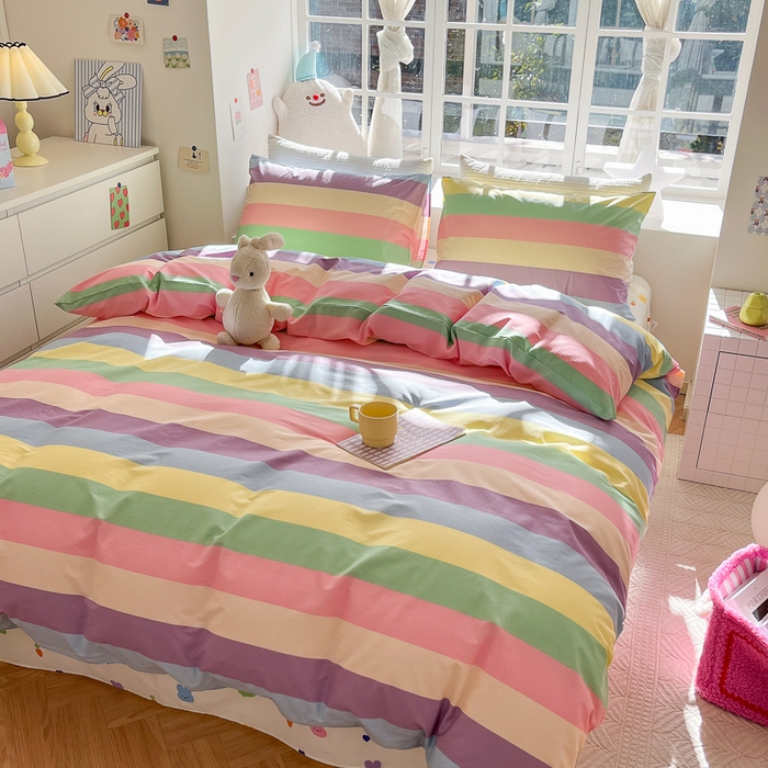 91家纺网 家纺一手货源 找家纺 怡家居 2024新品春款全棉印花四件套第一批花色-卡通类 彩虹兔兔