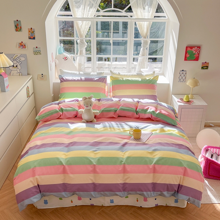 91家纺网 家纺一手货源 找家纺 怡家居 2024新品春款全棉印花四件套第一批花色-卡通类 彩虹兔兔