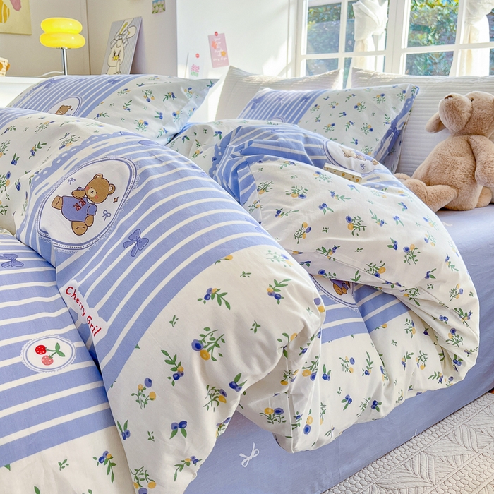 91家纺网 家纺一手货源 找家纺 怡家居 2024新品春款全棉印花四件套第一批花色-卡通类 花园小熊