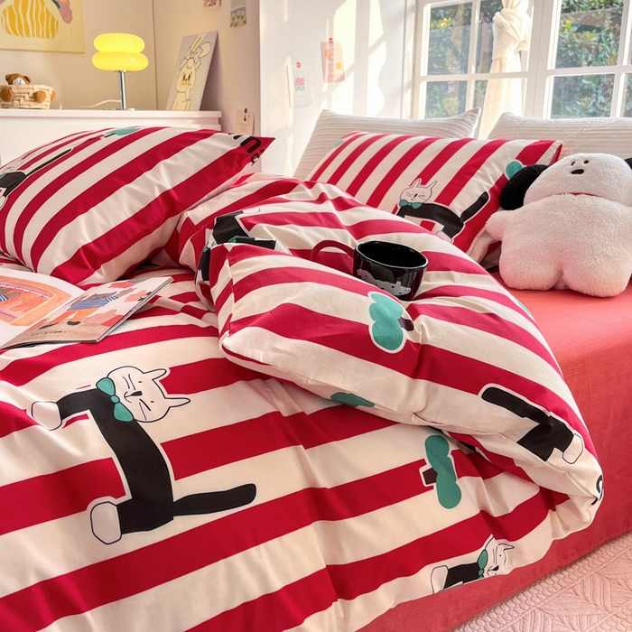 91家纺网 家纺一手货源 找家纺 怡家居 2024新品春款全棉印花四件套第一批花色-卡通类 小黑猫