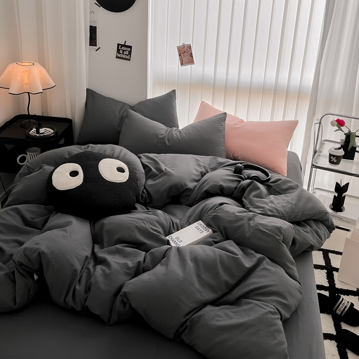 91家纺网 家纺一手货源 找家纺 优承佳生活馆 2024新款水洗m纯色四件套 布鲁灰