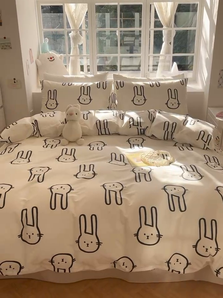 91家纺网 家纺一手货源 找家纺 怡家居 2024新品春款全棉印花四件套第一批花色-卡通类 蛋白兔兔