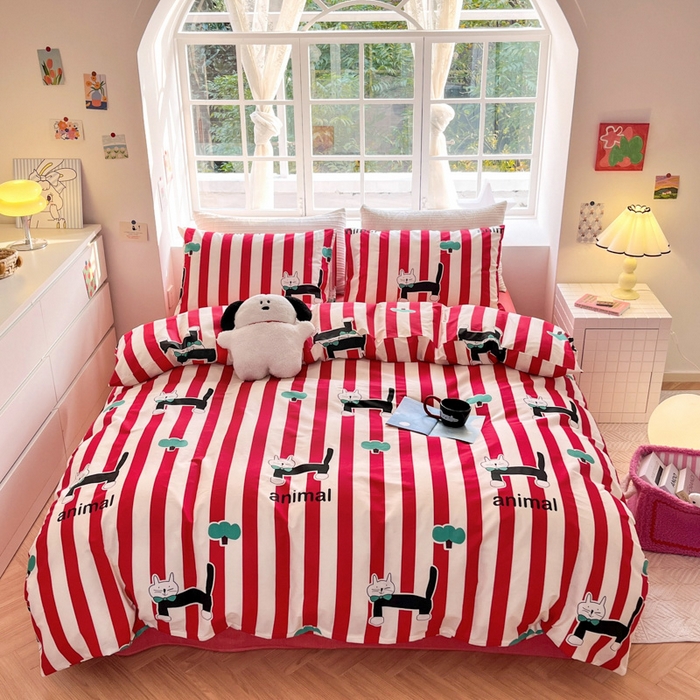 91家纺网 家纺一手货源 找家纺 怡家居 2024新品春款全棉印花四件套第一批花色-卡通类 小黑猫