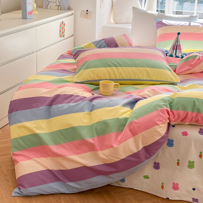 91家纺网 家纺一手货源 找家纺 怡家居 2024新品春款全棉印花四件套第一批花色-卡通类 彩虹兔兔