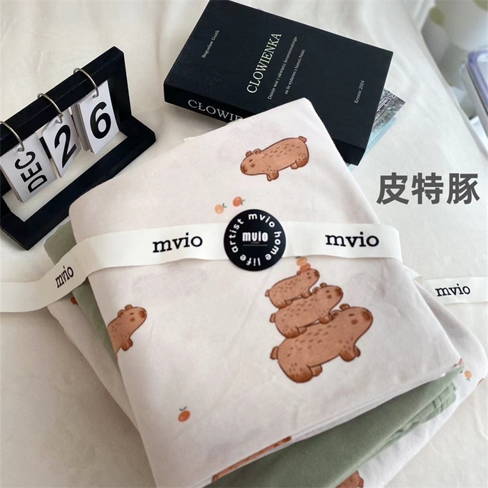 91家纺网 家纺一手货源 找家纺 荣轩家居 2023新款全棉针织棉套件 皮特豚