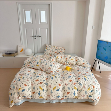 91家纺网 家纺一手货源 找家纺 （总）山舍家居 2024新款全棉双层纱印花系列四件套