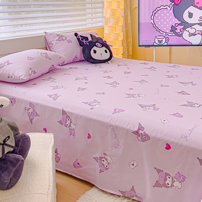 91家纺网 家纺一手货源 找家纺 金丝鸟家纺 2024新款全棉三丽鸥系列床单 香芋紫库洛米