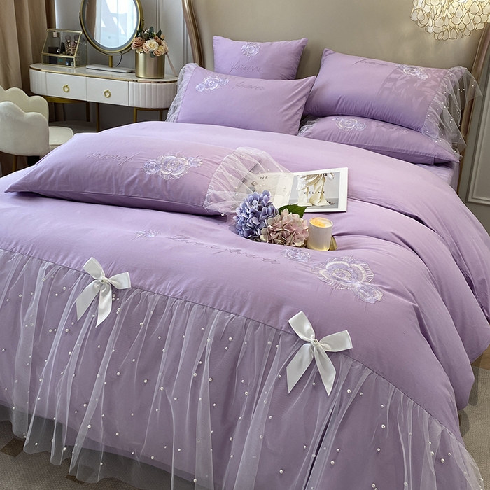 91家纺网 家纺一手货源 找家纺 （总）欧冠家纺 2024新款全棉蕾丝珍珠网纱四件套 丽丽贝尔系列