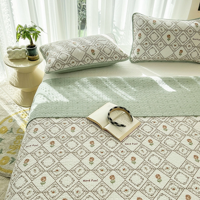 91家纺网 家纺一手货源 找家纺 茉夕家纺 2024新款纯棉斜纹13372双面纯棉床盖 复古玫瑰