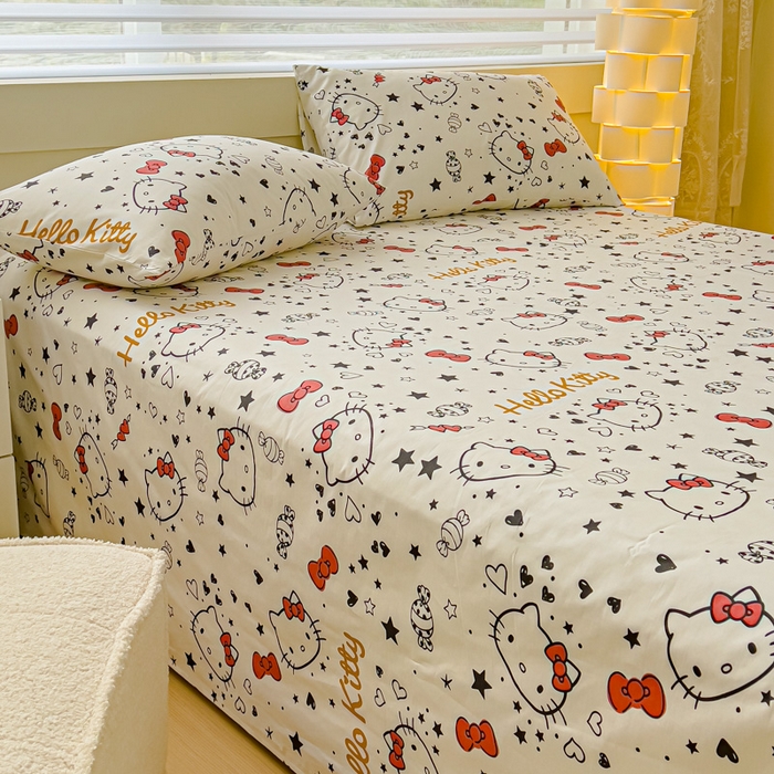 91家纺网 家纺一手货源 找家纺 金丝鸟家纺 2024新款全棉三丽鸥系列床单 糖果红kt