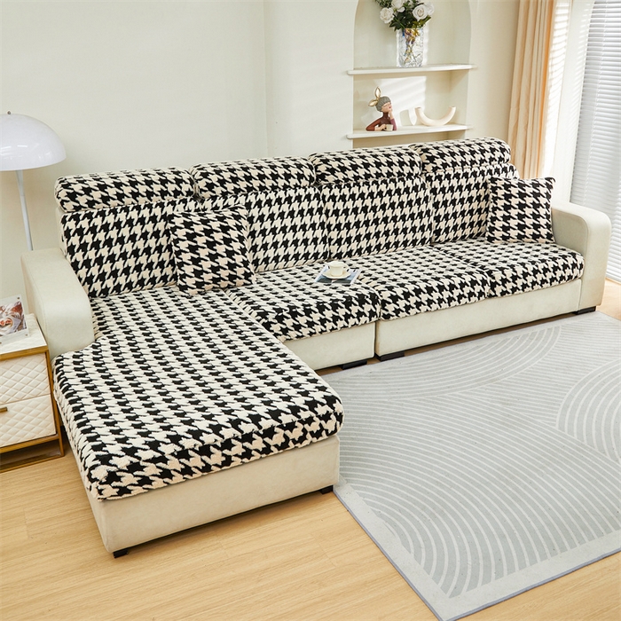 91家纺网 家纺一手货源 找家纺 （总）逐日沙发套  2024新款舒棉绒千鸟格系列 沙发笠