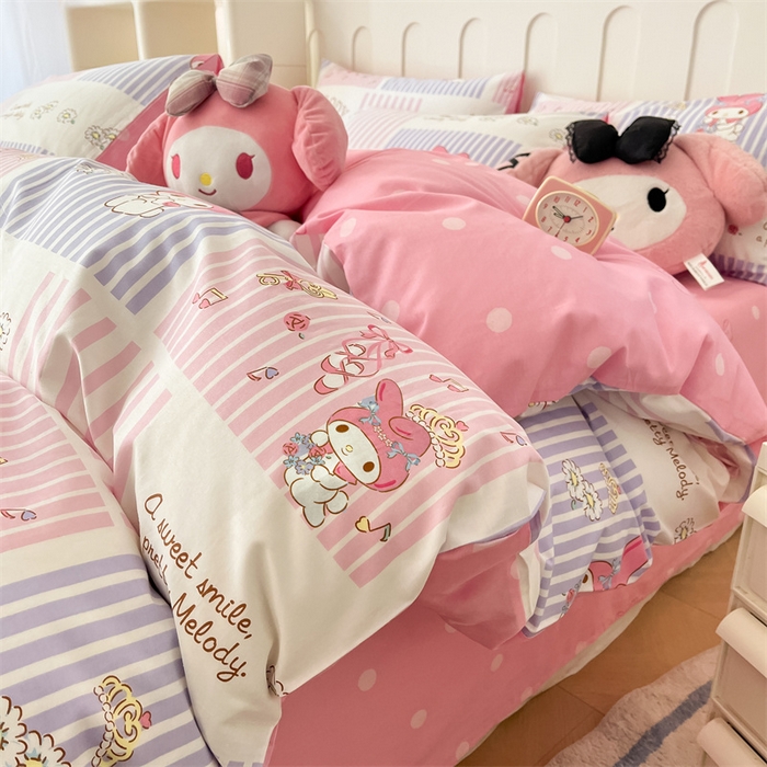 91家纺网 家纺一手货源 找家纺 呗旺鹿 2024新款三丽鸥系列全棉四件套 甜宝美乐蒂